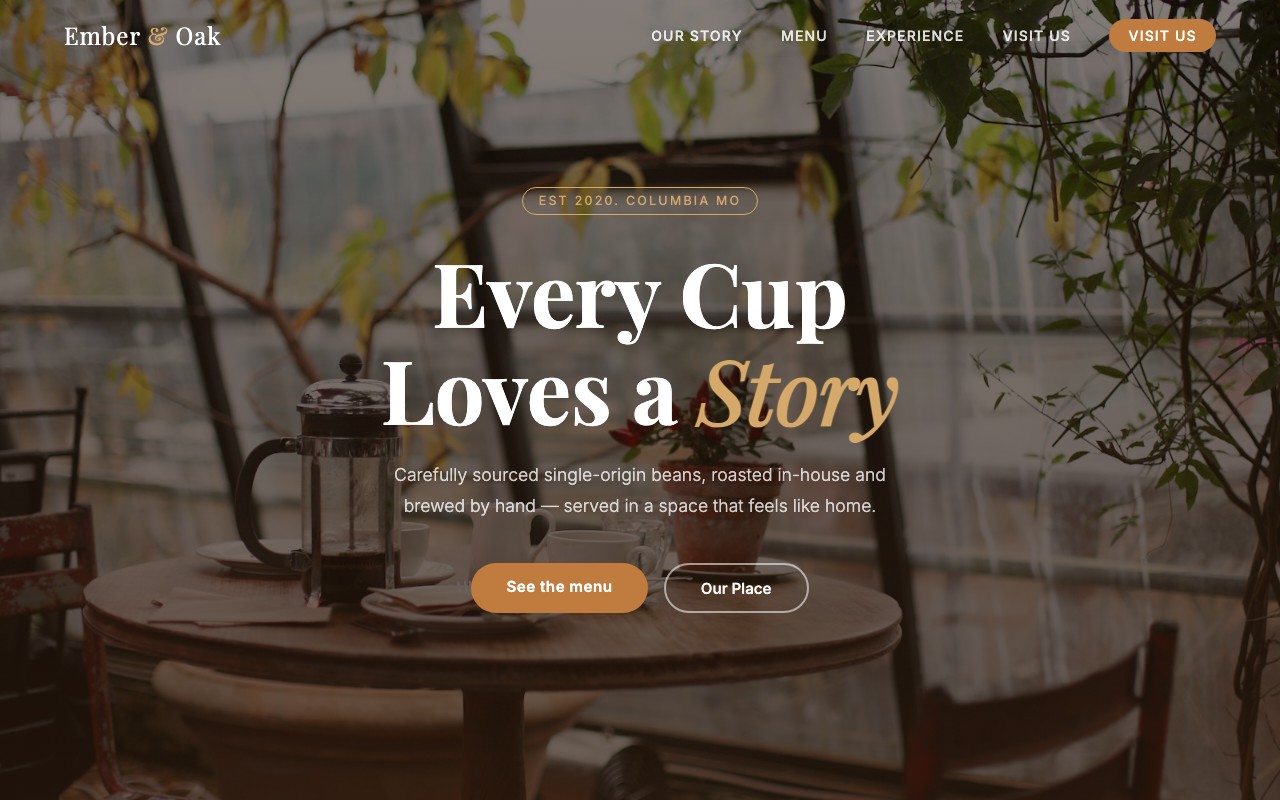 Ember & Oak Coffee website designed by CoMotion
