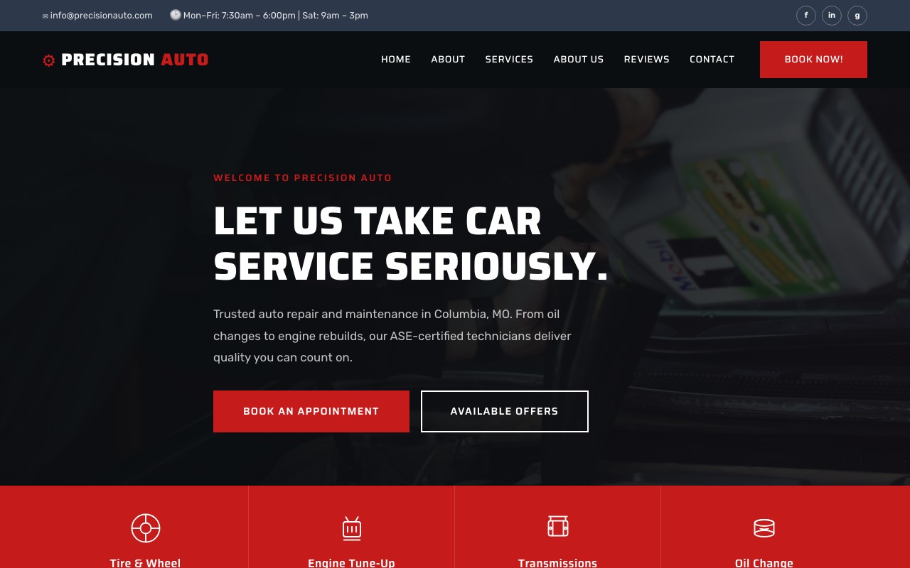 Precision Auto website designed by CoMotion