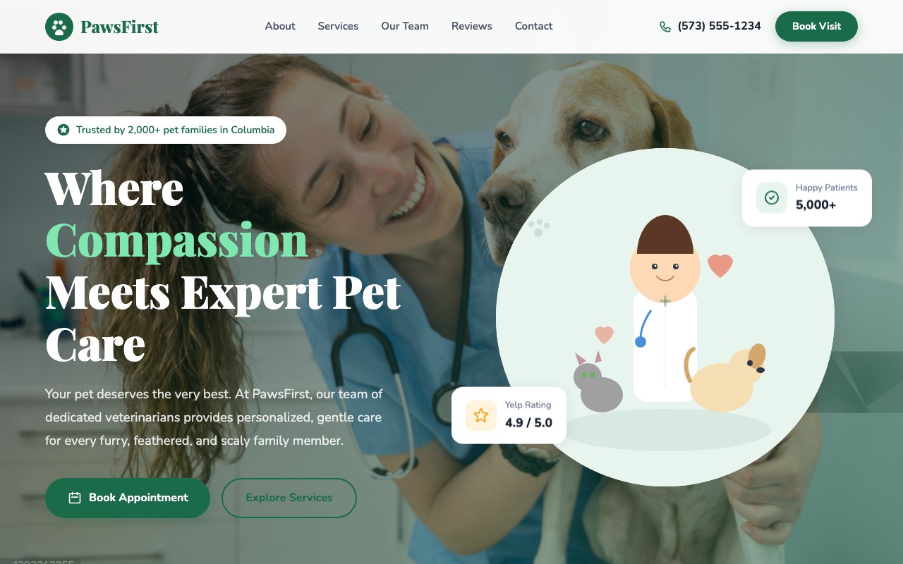 PawsFirst Veterinary website designed by CoMotion